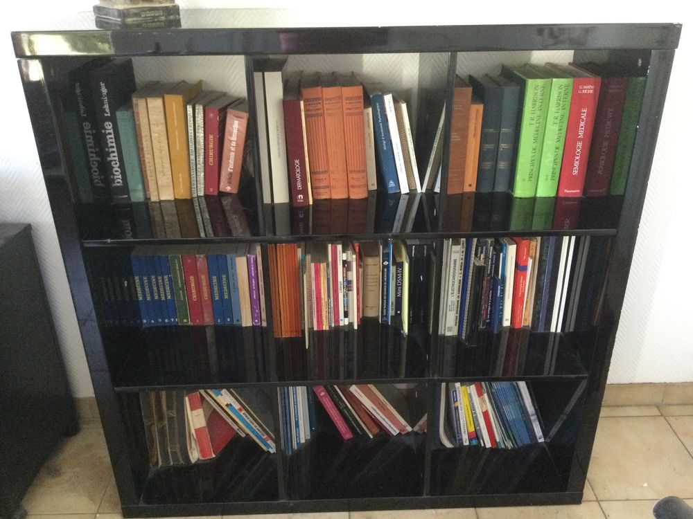 Biblioth&egrave;que basse laqu&eacute;e noir . Meubles