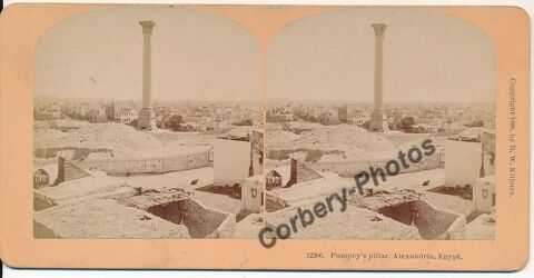 ÉGYPTE ALEXANDRIE Pompey's Pillar Photographie Stéréo 1880 0 Loches (37)