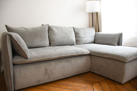 Canap d'angle convertible en velours ctel gris cla 800 Paris 9 (75)