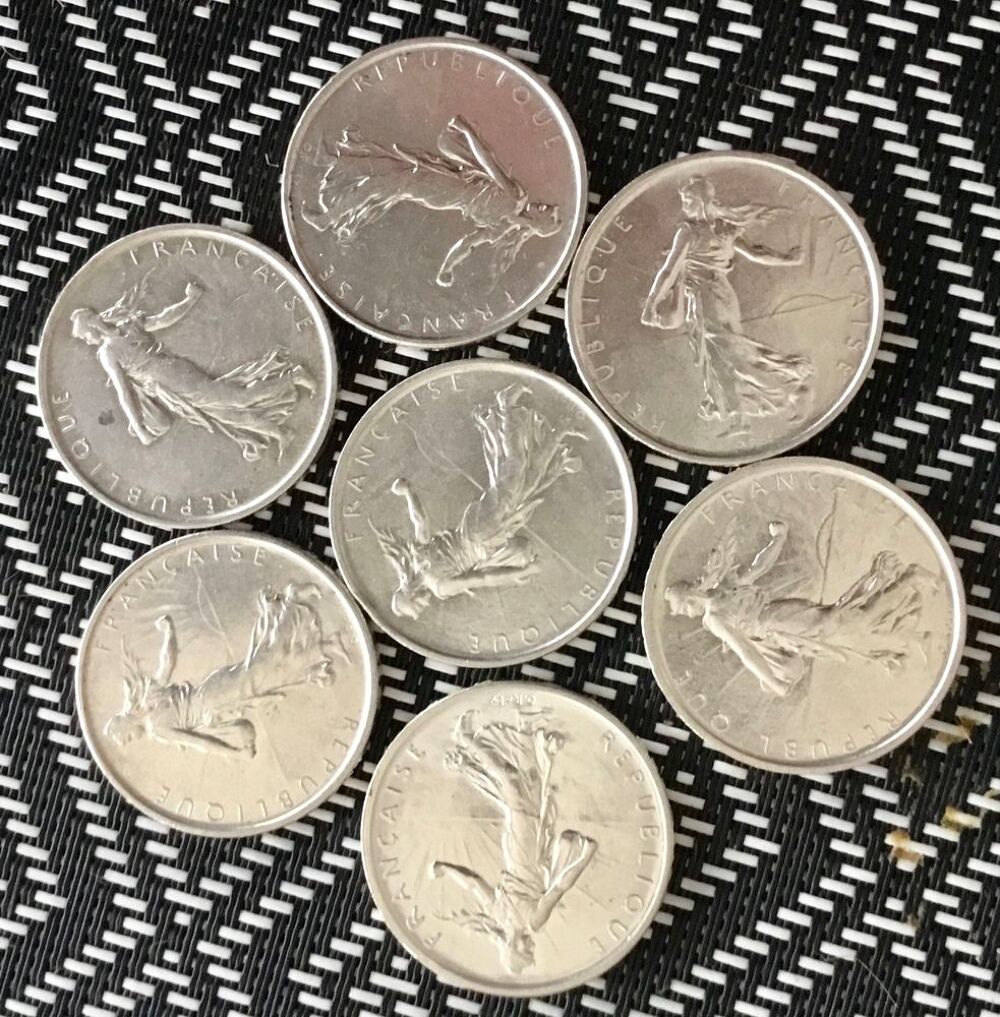 S&eacute;rie 7 pi&egrave;ces de 5 francs semeuses argent ann&eacute;e 60/66 