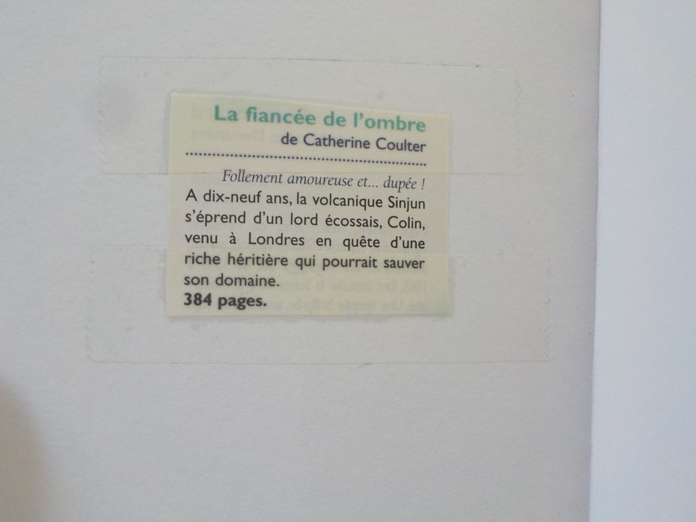 LA FIANCEE DE L'OMBRE de Catherine COULTER Ed. France Loisir Livres et BD