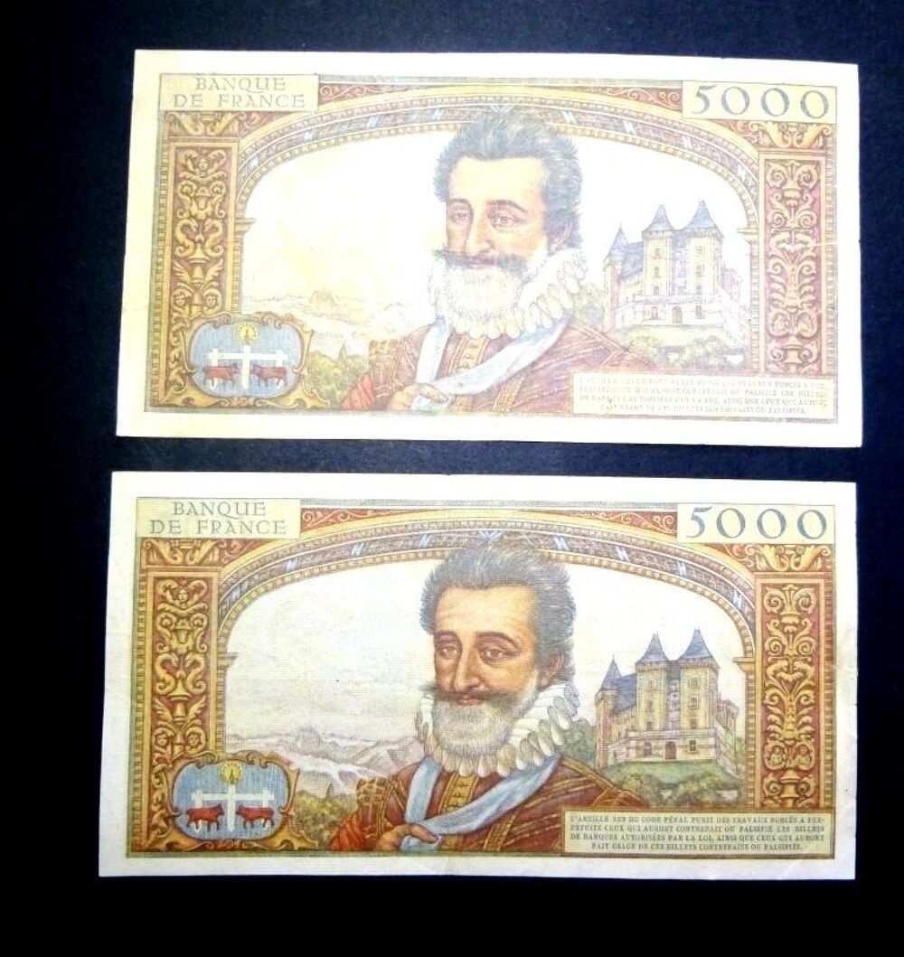 F 49 LOT DE 2 BILLETS 5000 F HENRI IV SPL 