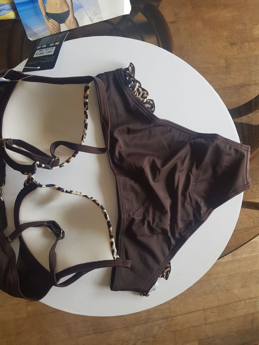 MAILLOT DE BAIN 2 PIECES T 46 _ NEUF _ MARRON &amp; IMPRIMES Vêtements
