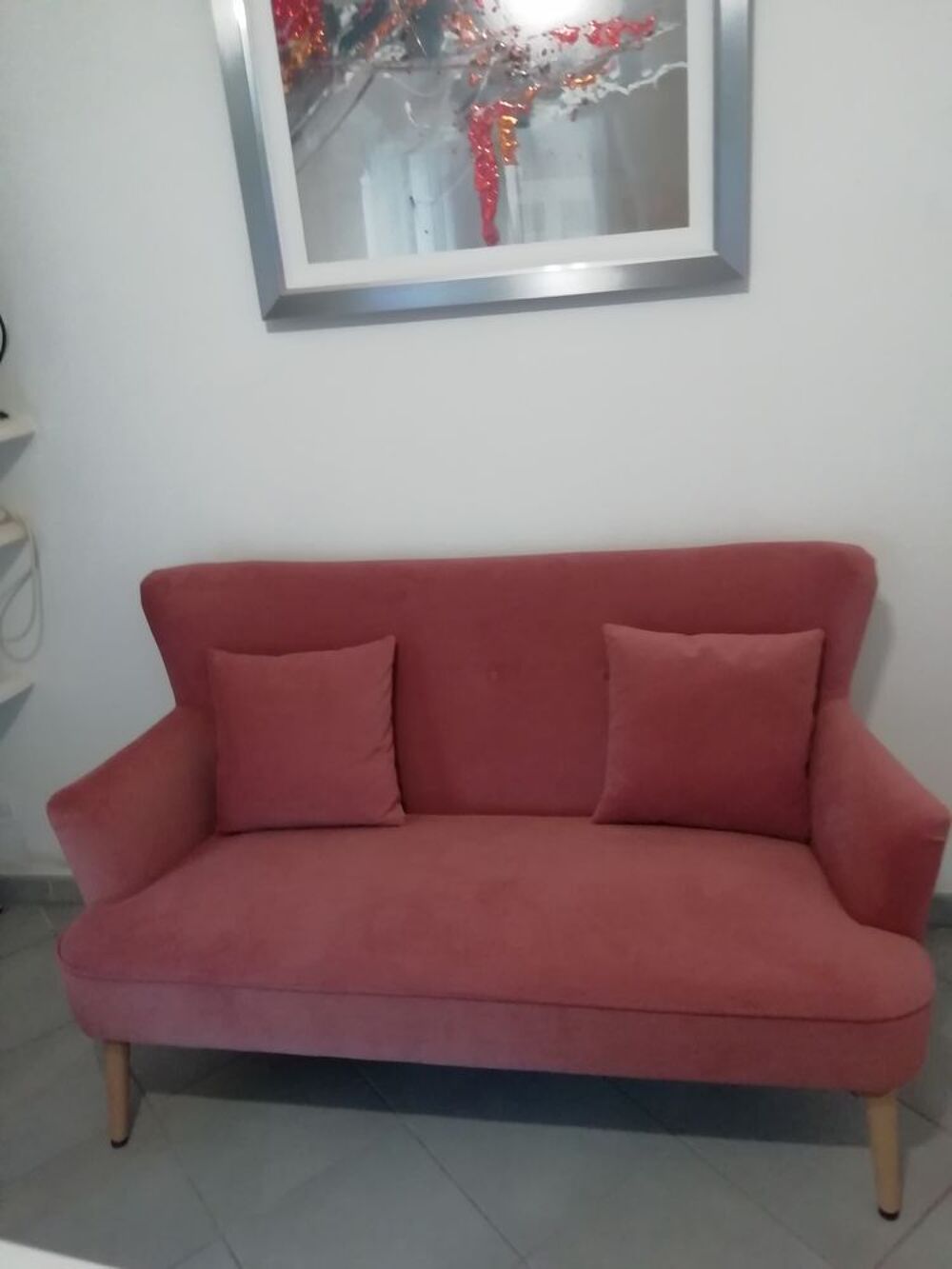 Canap&eacute; 2 places velours vieux rose style scandinave comme N Meubles