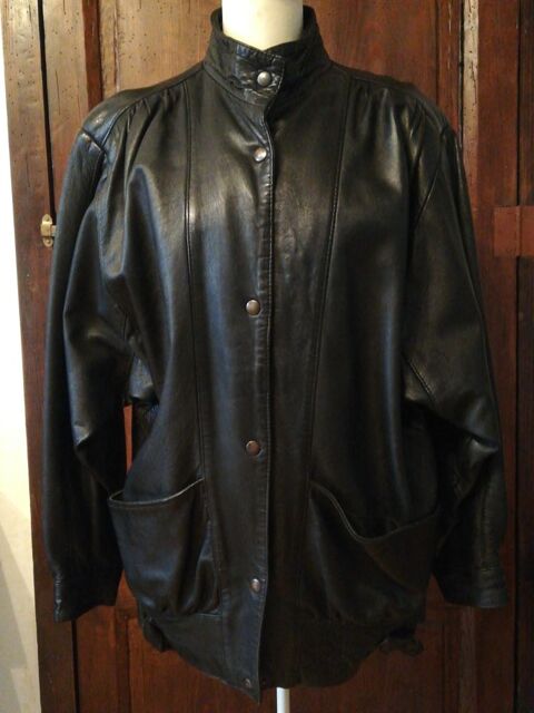 VESTE/MANTEAU cuir noir femme TAILLE 40/42/VINTAGE cuisses (71)