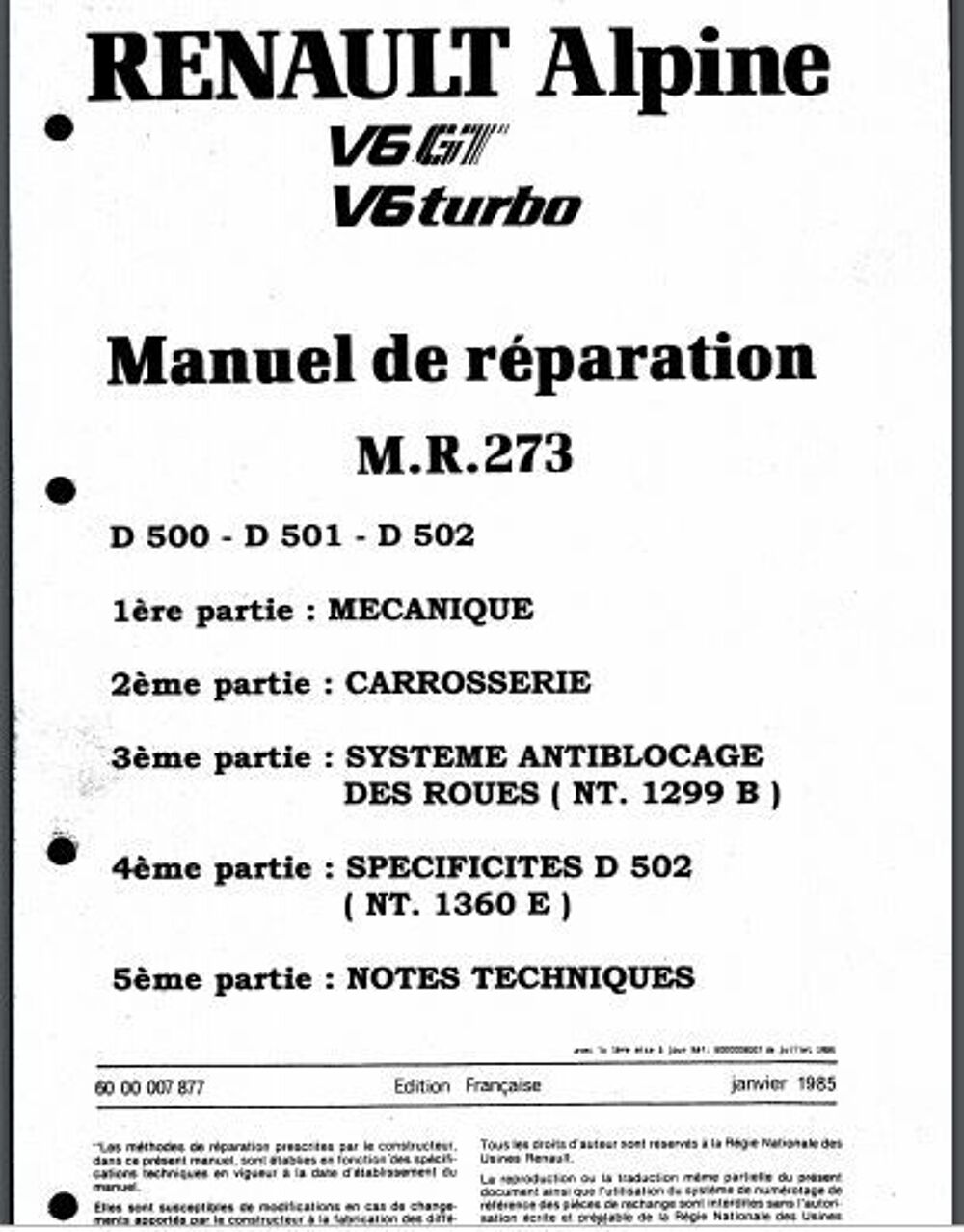 Manuels d'atelier Alpine Renault Livres et BD
