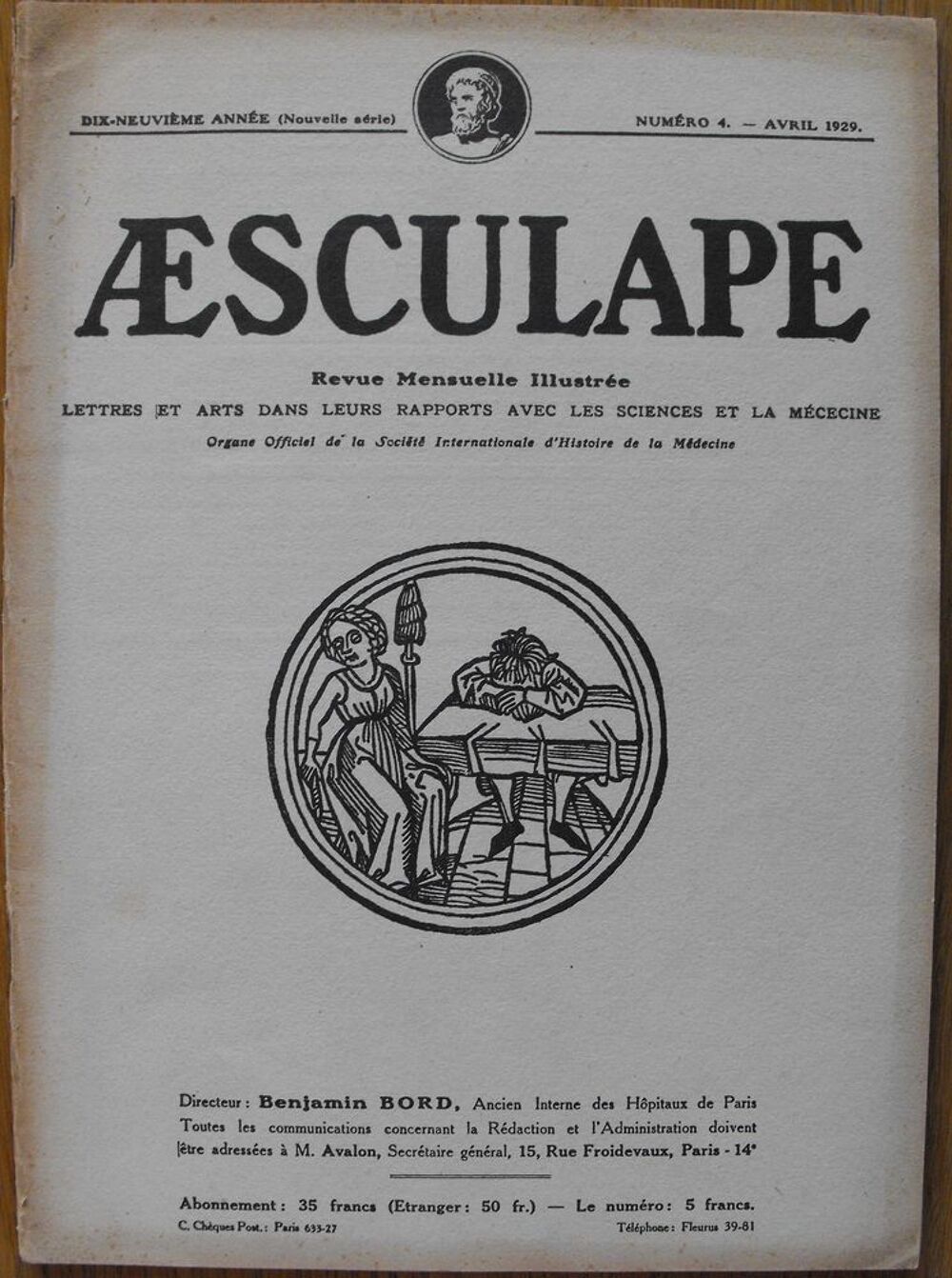 REVUE AESCULAPE N&deg; 4 AVRIL 1929 Livres et BD
