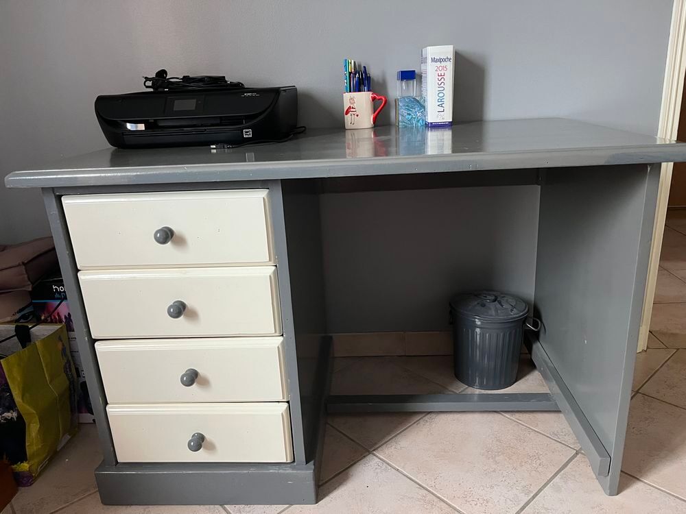 Bureau en bois massif gris et blanc Meubles