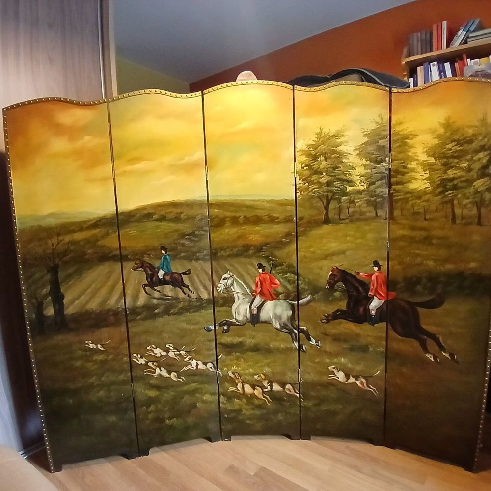 Paravent peint sc&egrave;ne de chasse Décoration