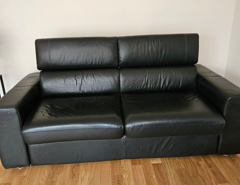 Canap&eacute; convertible en cuir noir Meubles