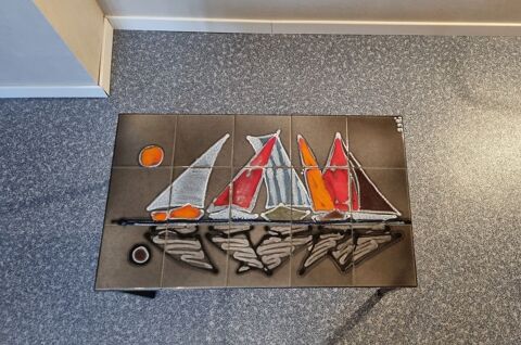 Table basse c�ramique  Vallauris les voiliers  sign�  ADRI 150 Haguenau (67)