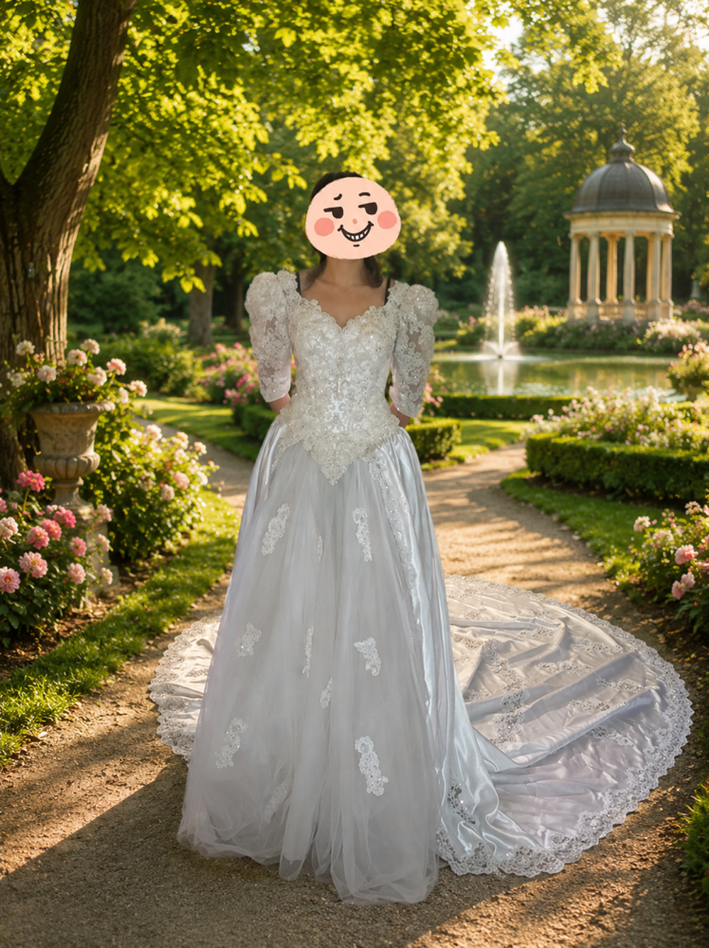 Robe de mari&eacute;e avec tra&icirc;ne, voile, gants et coussin alliance Vêtements