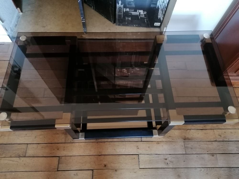 Table basse verre et m&eacute;tal noir/laiton Meubles