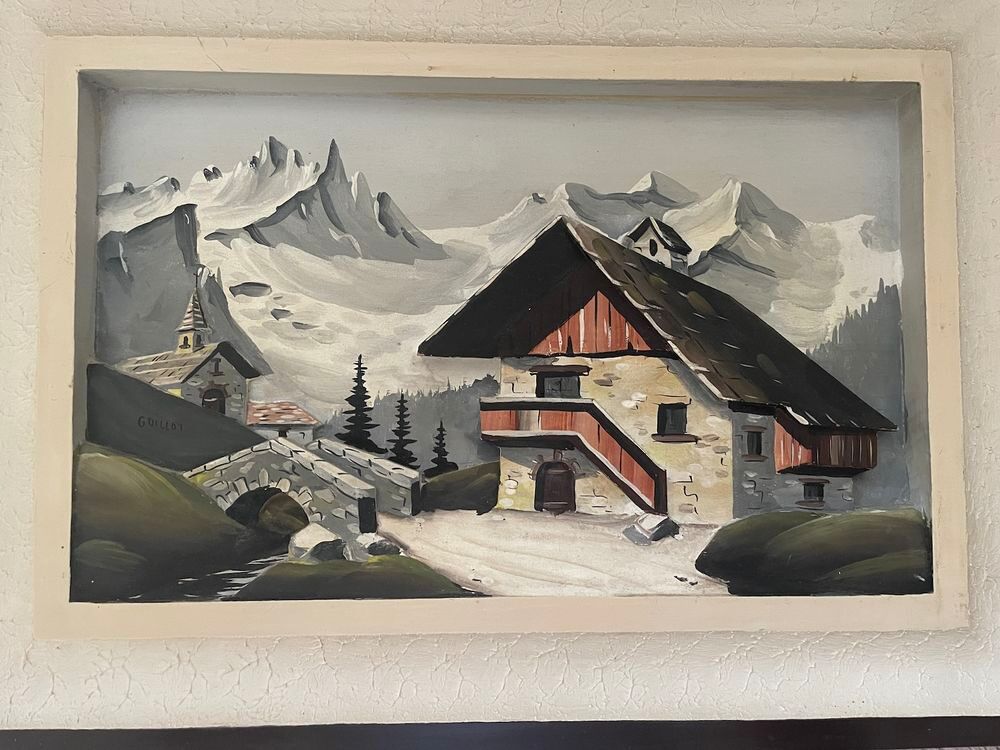 Tableau en relief peinture sur bois GUILLOT
En tr&egrave;s bon &eacute;tat Décoration
