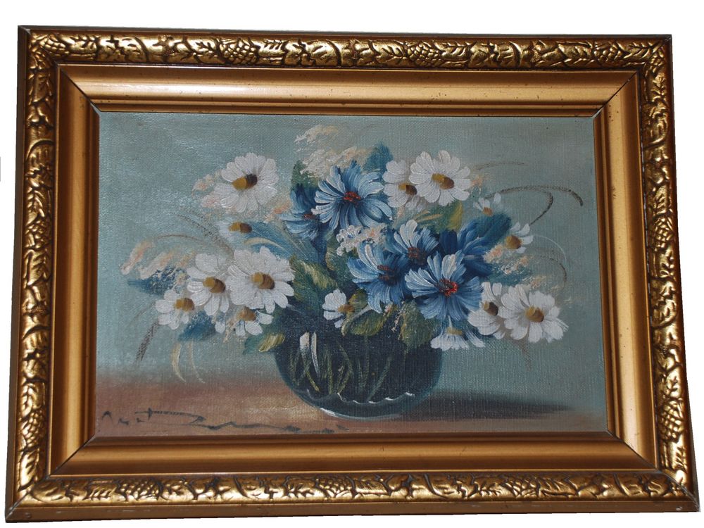 TABLEAU HUILE sur TOILE sign&eacute; - Bouquet de fleurs Décoration