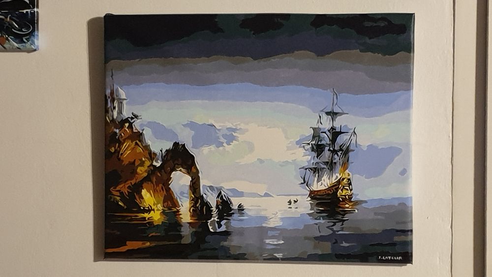 Peinture falaise et voilier - fait main Décoration