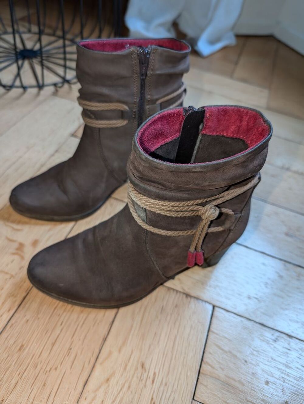 Bottines Femme Marron nubuck Int&eacute;rieur Rouge Chaussures