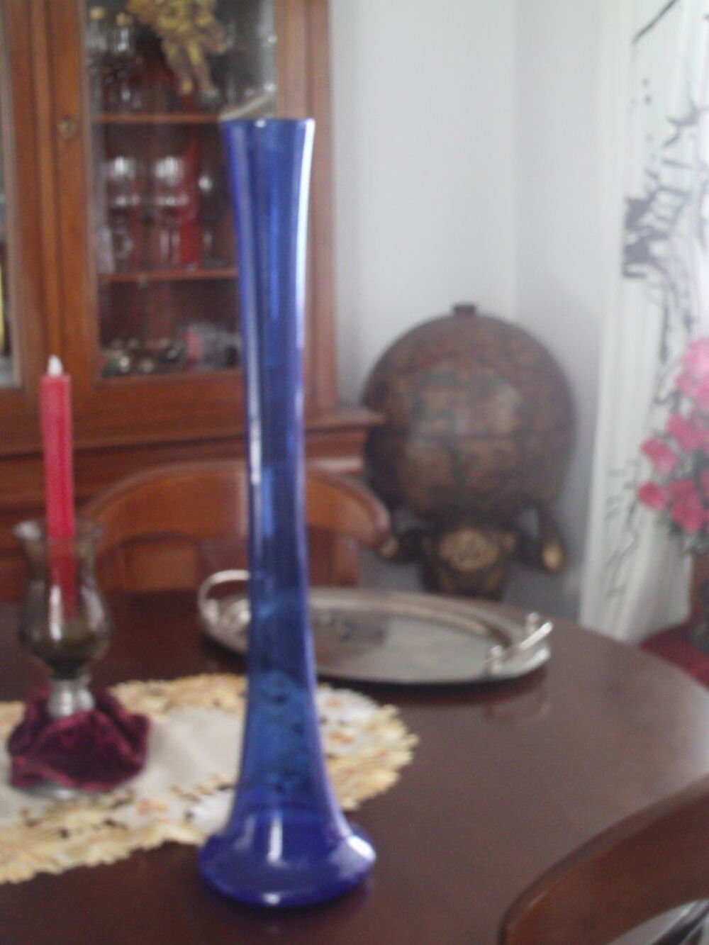 Grand vase soliflore bleu Cobalt vintage ann&eacute;es 60 N&deg;1054 Décoration