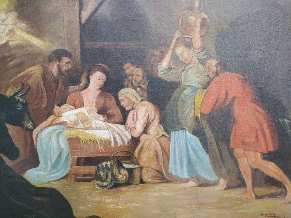 Ancien Tableau Sc&egrave;ne Adoration des Bergers d'apr&egrave;s Rubens Décoration