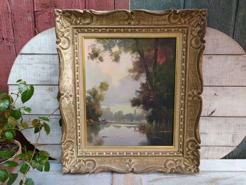 Tableau Huile sur toile Paysage Lacustre Signé Didier 250 Loches (37)