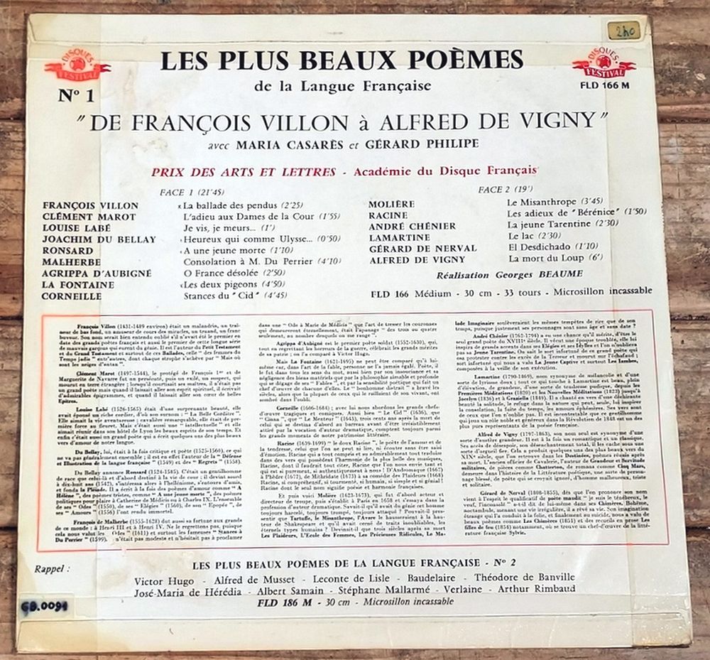 LES PLUS BEAUX PO&Egrave;MES DE LA LANGUE FRANCAISE n&deg;1-33t-Belg 62 CD et vinyles
