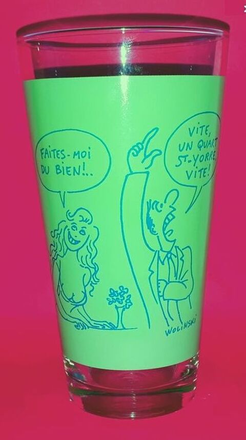 4 Verres de collection St-Yorre illustr�s par Wolinski VERT Bruay-la-Buissi�re (62)