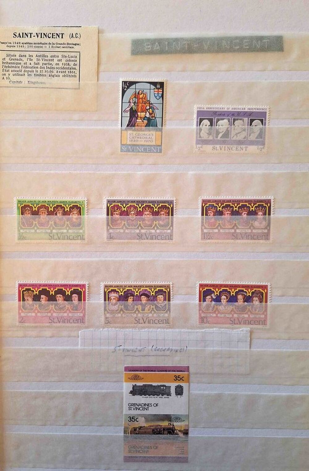 S&eacute;rie de timbres de collection de Saint Vincent 