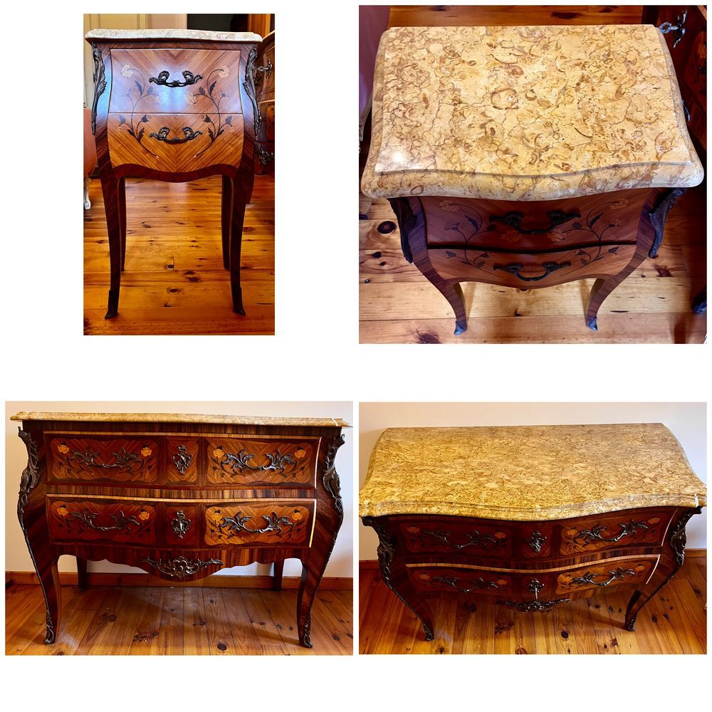 Commode et deux tables de chevet types Louis XV Meubles