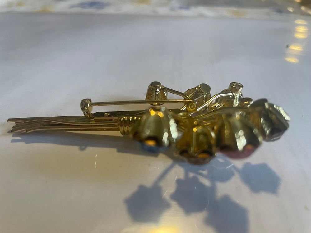 broche bouquet fleurs dor&eacute;e avec strass multicolore S RYKIEL Bijoux et montres
