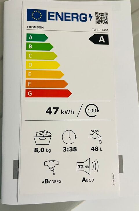 Lave-linge encastrable THOMSON TWBI8140A €  NEUF €  Jamais utilisé €  Classe énergétique A 300 Roubaix (59)
