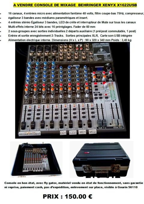 Console de mixage BEHRINGER XENYX X1622 USB 150 Gourin (56)