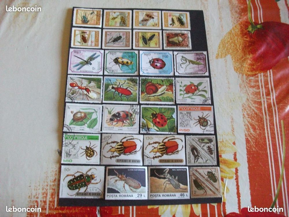 Lot de 195 timbres diff&eacute;rents et oblit&eacute;r&eacute;s sur les Insectes
