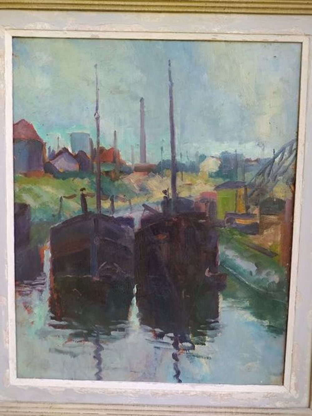 Tableau Marine Bateaux Port Industriel Fauvisme 
