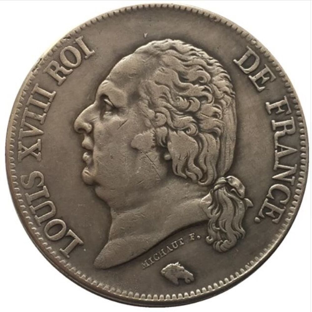 COPIE PLAQU&Eacute; ARGENT- LOUIS XVIII ROI DE FRANCE 5 FRANCS 1818 