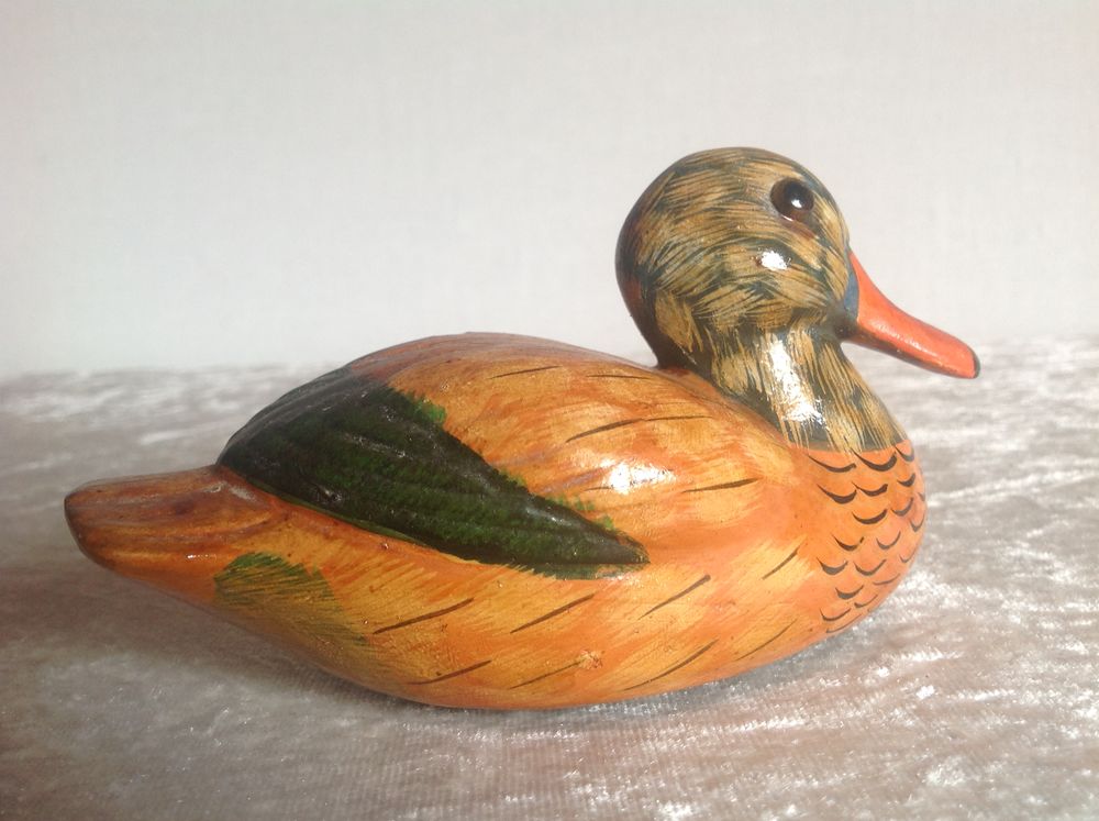CANARD EN BOIS PEINT A LA MAIN L 12,5cm x H 7cm Envoi Possib Décoration