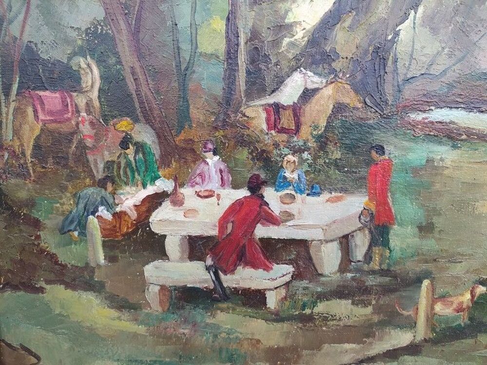 Tableau Chasse V&eacute;nerie La Table du Roi Sign&eacute; Lhermite 
