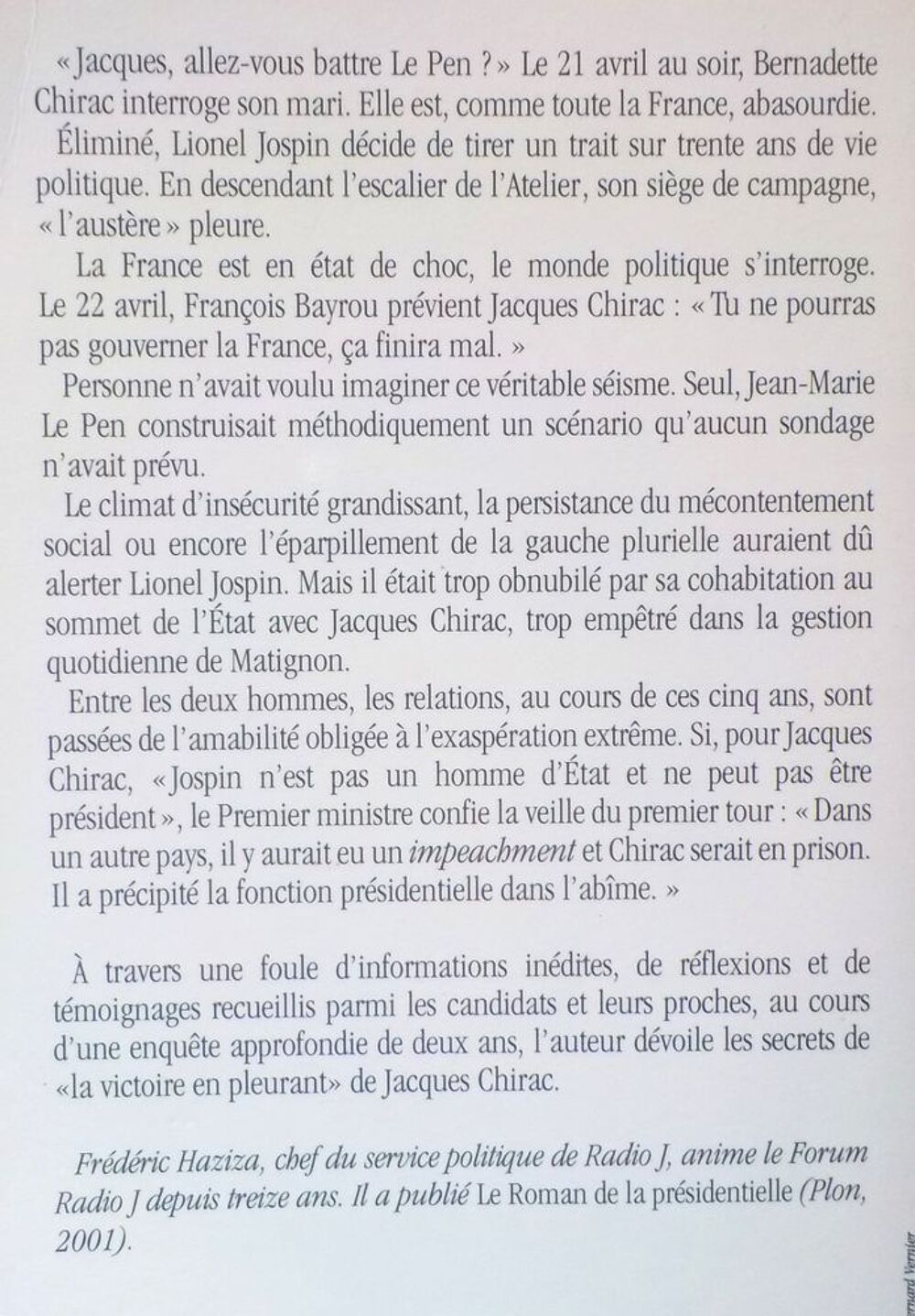 CHIRAC OU LA VICTOIRE EN PLEURANT Secrets de campagne Livres et BD