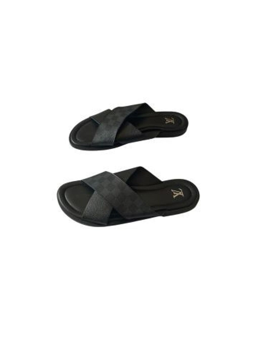 Sandales Homme Louis Vuitton ,en Cuir Gris Noir Taille 46 Chaussures