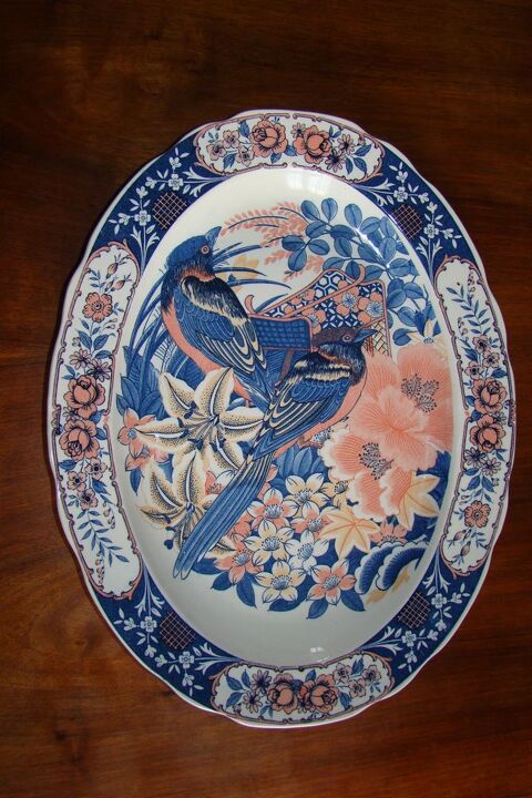 Grand plat de service ovale en faïence japonaise vintage 40 Gargenville (78)