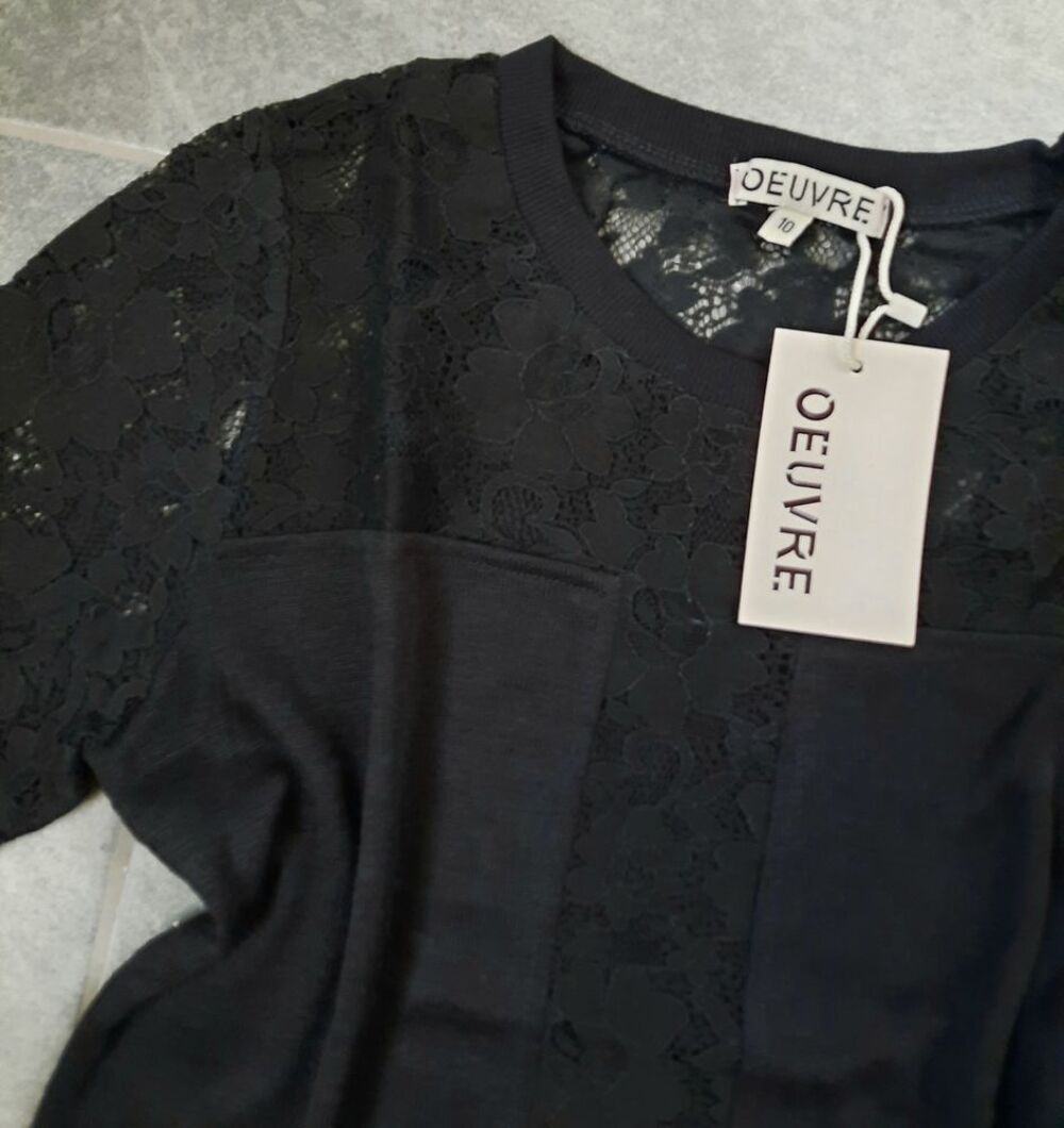  pull noir maille fine et belle dentelle T 38 - neuf Vêtements