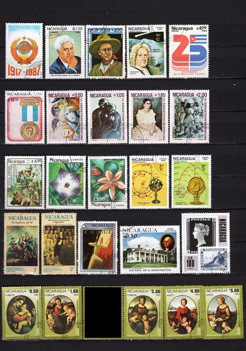 lot de 92 timbres du NICARAGUA 