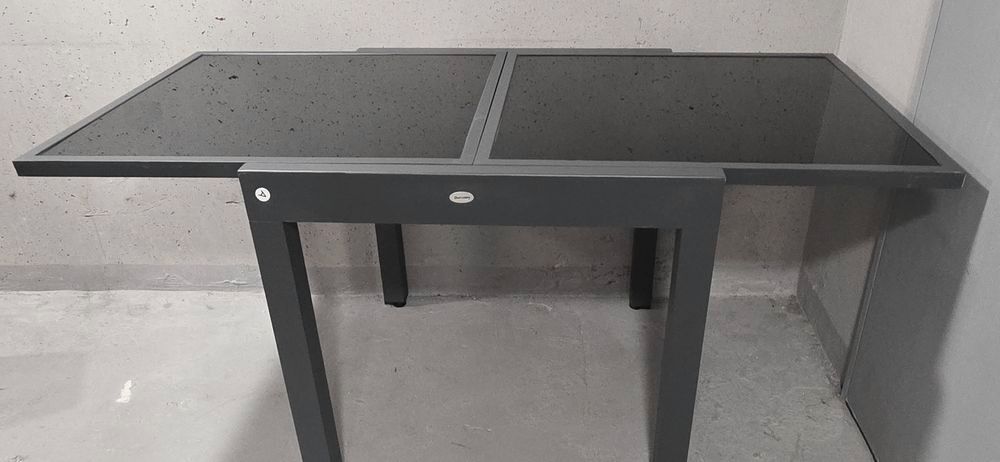 Table alu verre noir 80X80 convertible en 160X80 Jardin