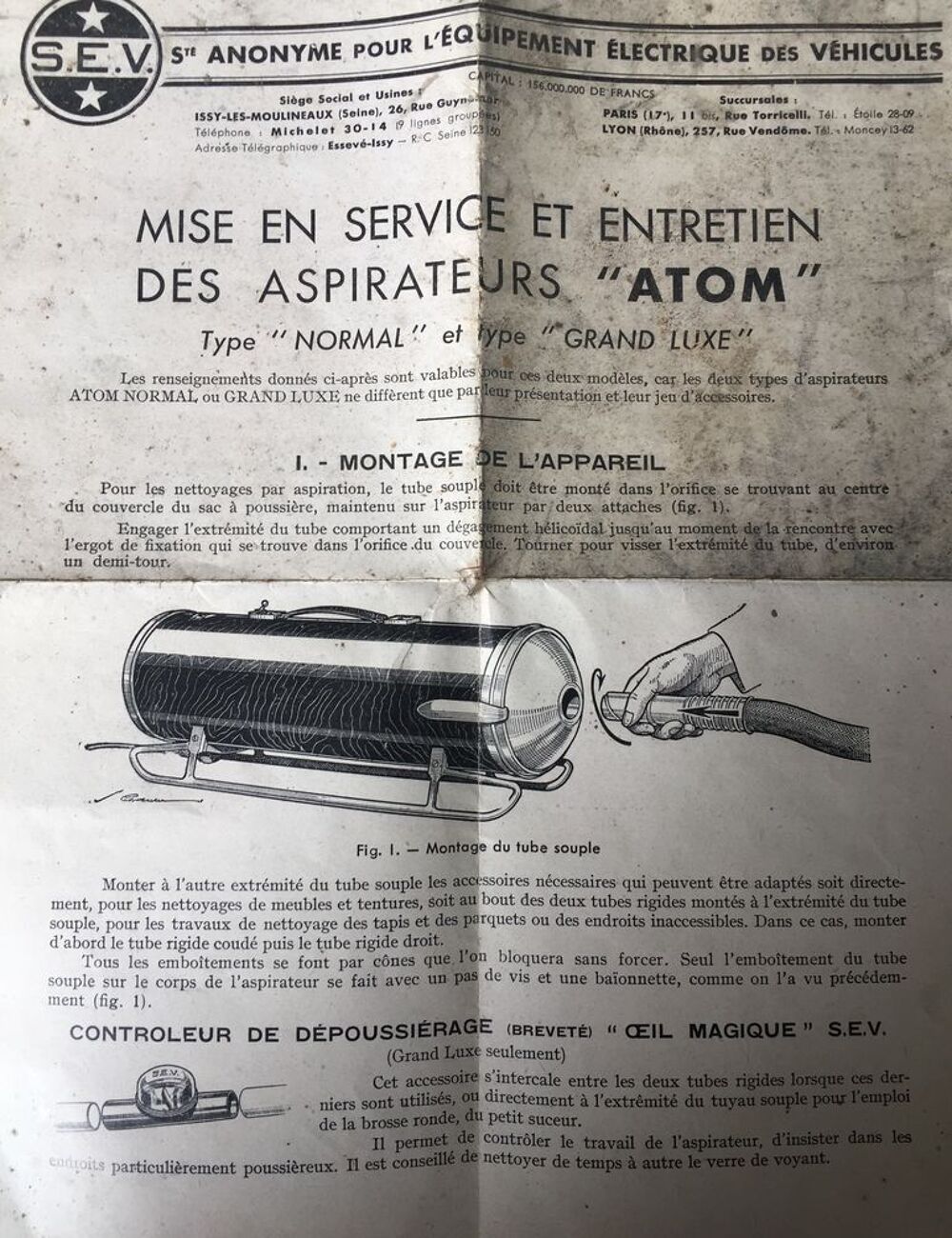 Aspirateur ATOM S.E.V Electroménager