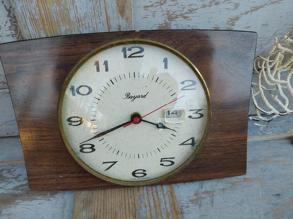Pendule Murale Bayard Formica Style Bois Vintage 
