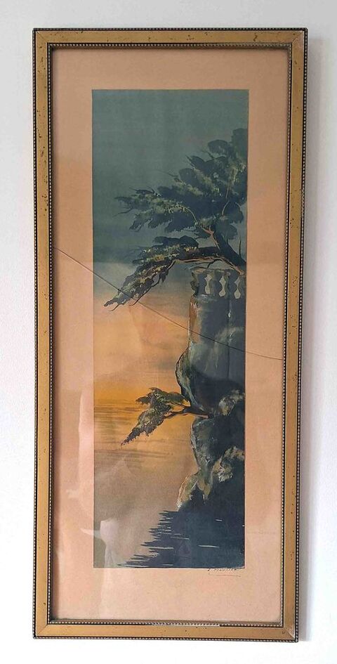 Tableau Aquarelle Marine signée E. Rousseau ? 62x28cm (3) 30 Gap (05)