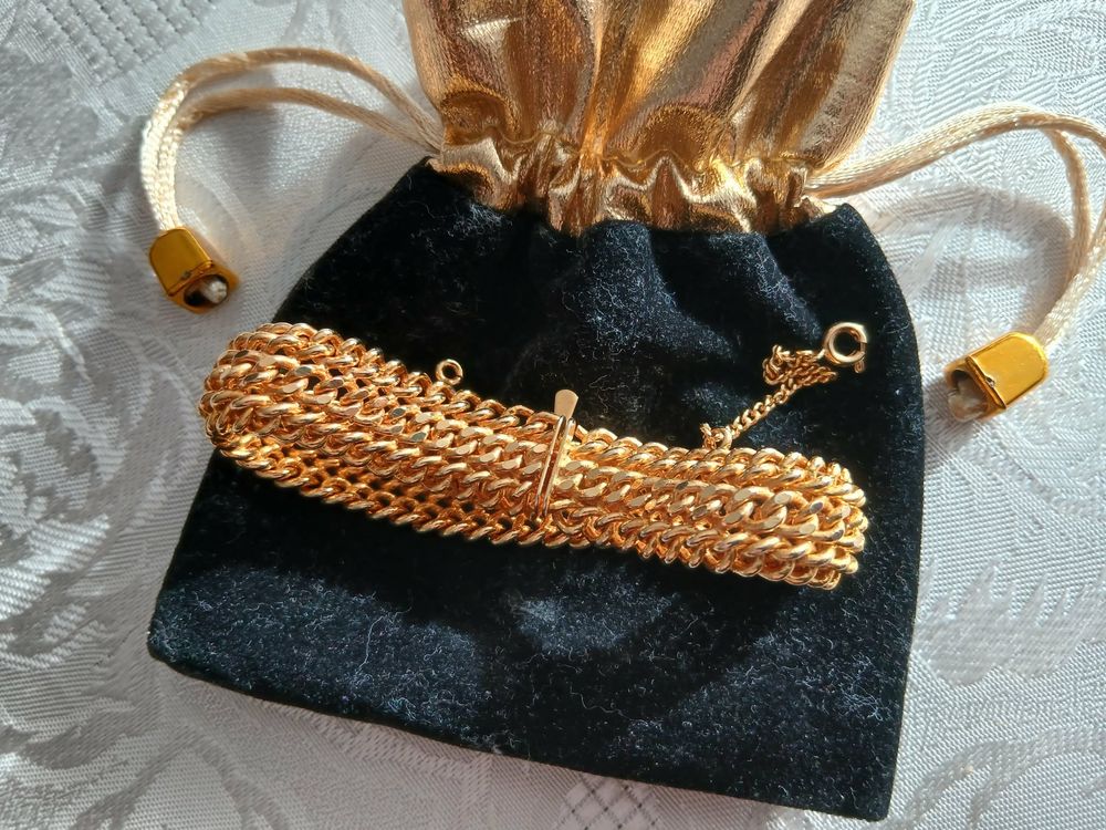  Bracelet mailles gourmette tress&eacute; dor&eacute; or fin brillant Bijoux et montres
