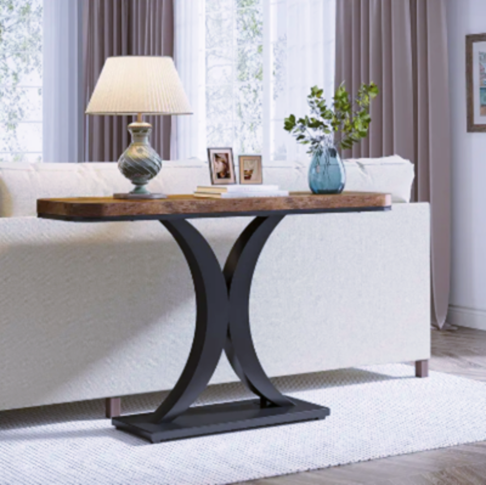 Console &eacute;l&eacute;gante bois &amp; m&eacute;tal ? Silhouette en X invers&eacute; Meubles