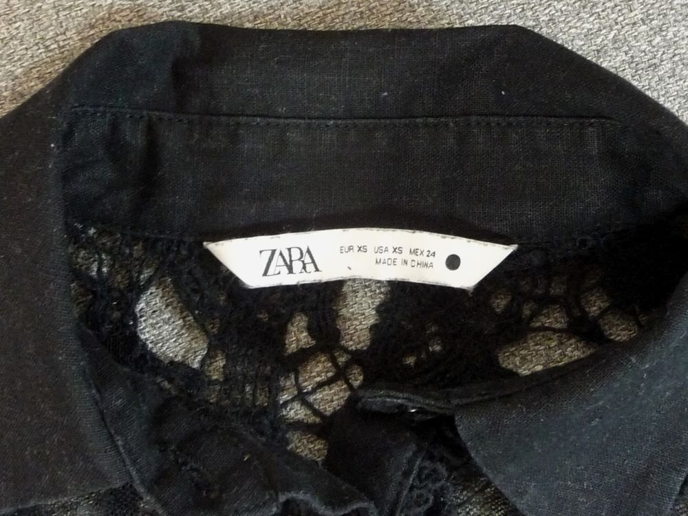 Blouse/ Chemisier Noir Ajour&eacute; en Crochet, Lin et Tulle-Zara Vêtements