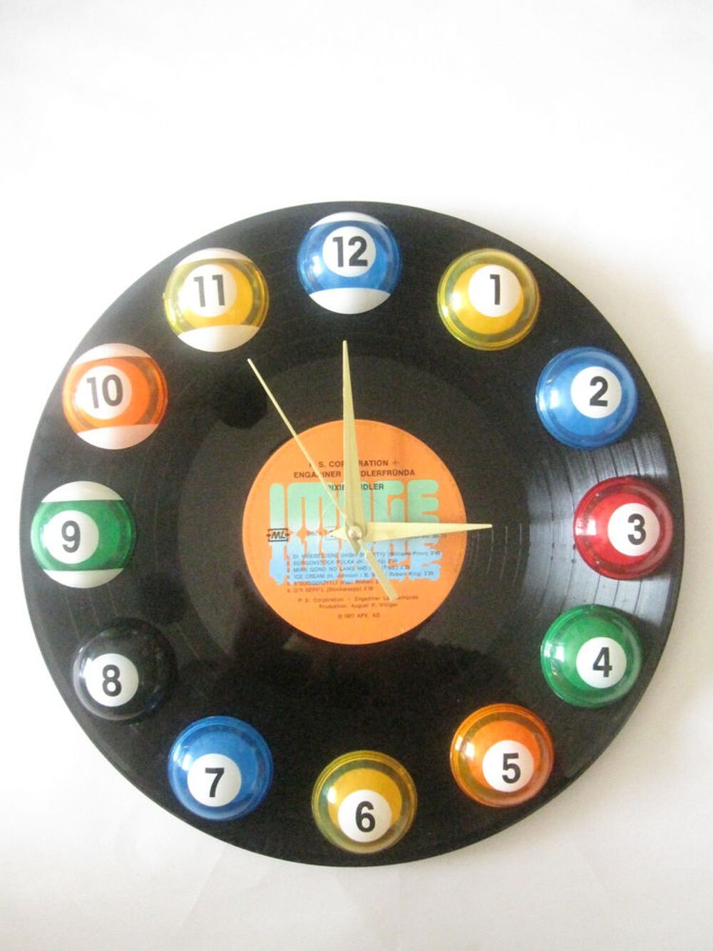 Horloge recycl&eacute;e vinyl bowling Décoration