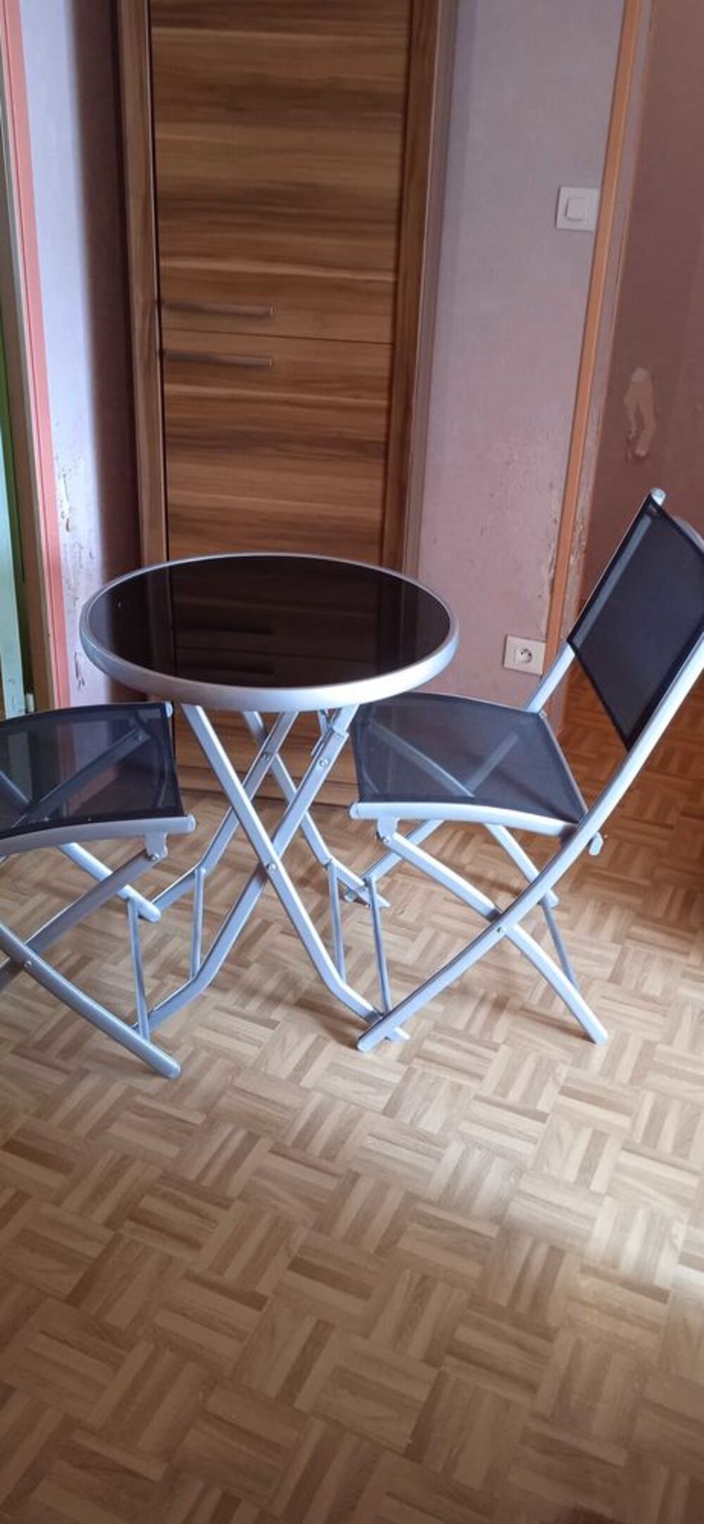Table balcon pliable noire + 2 fauteuils pour 2 personnes Meubles
